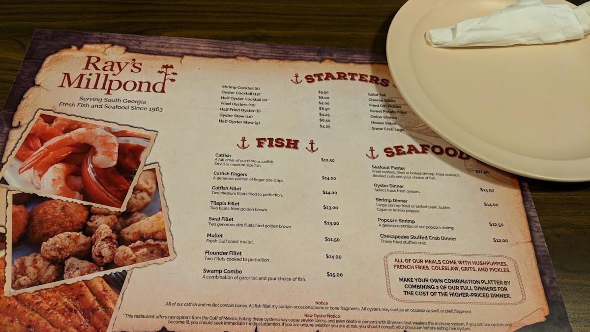 Menu at Ray's Millpond Cafe, Ray City