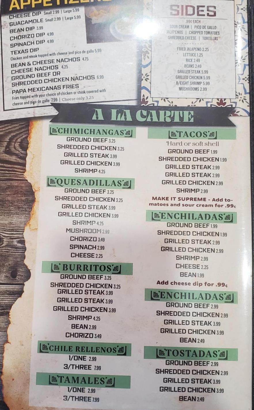 Menu at El Patron Mexican Restaurant, Farmersburg, US41