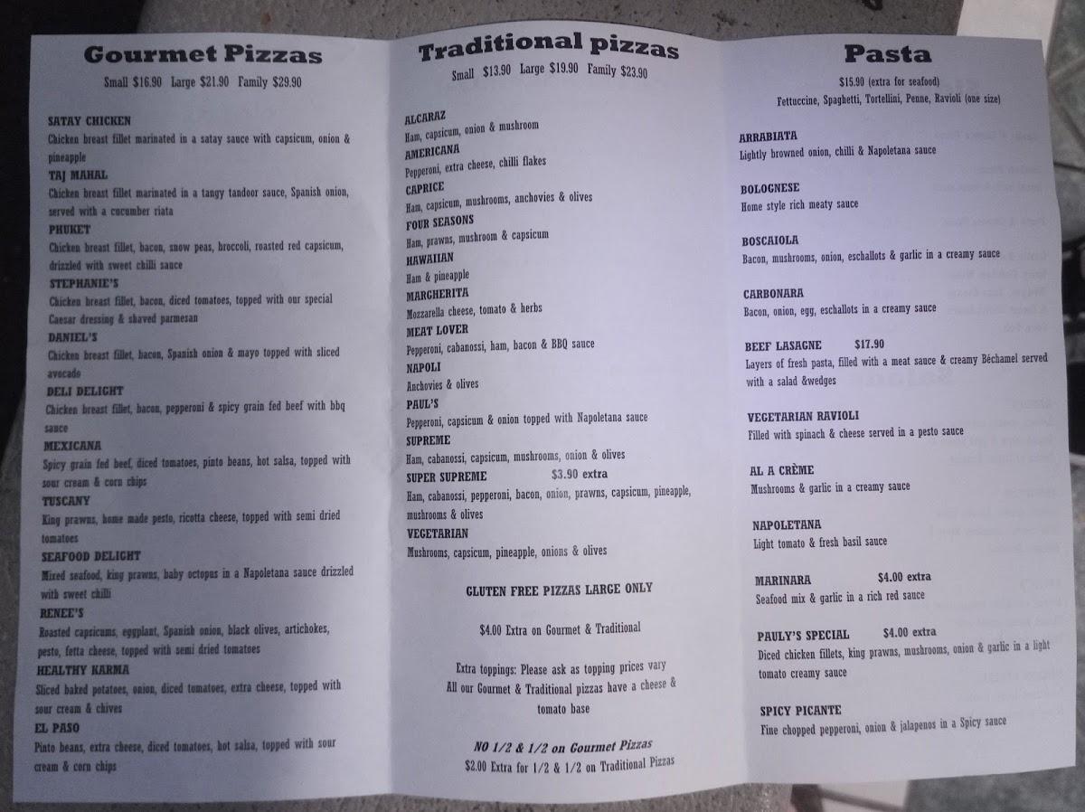 Menu at Pauly's Gourmet Kitchen restaurant, Morisset