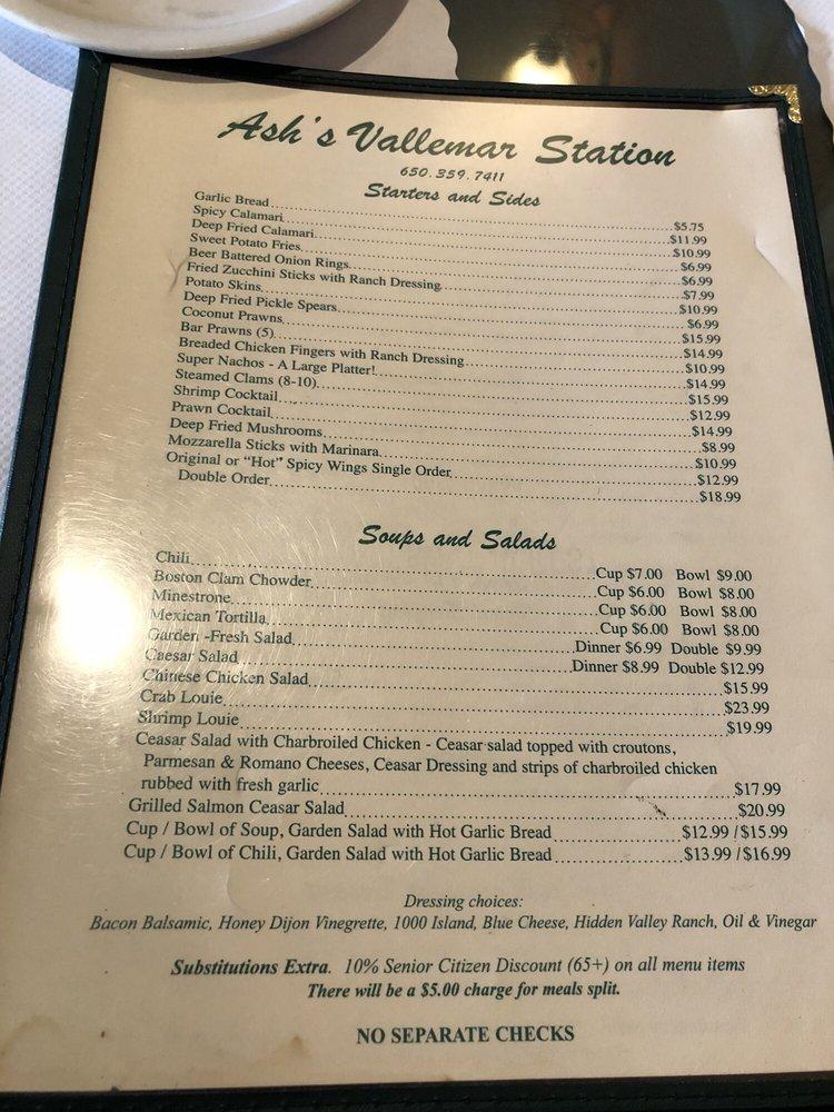 Menu at Vallemar Station pub & bar, Pacifica