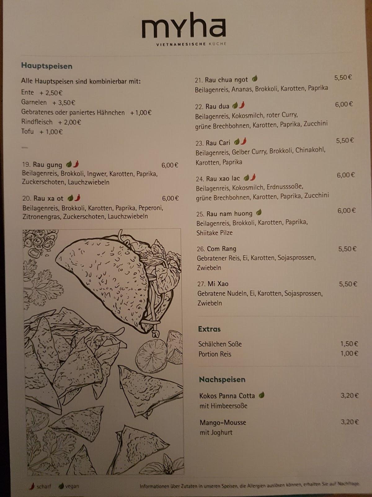 Speisekarte von myha Ulm restaurant, Ulm