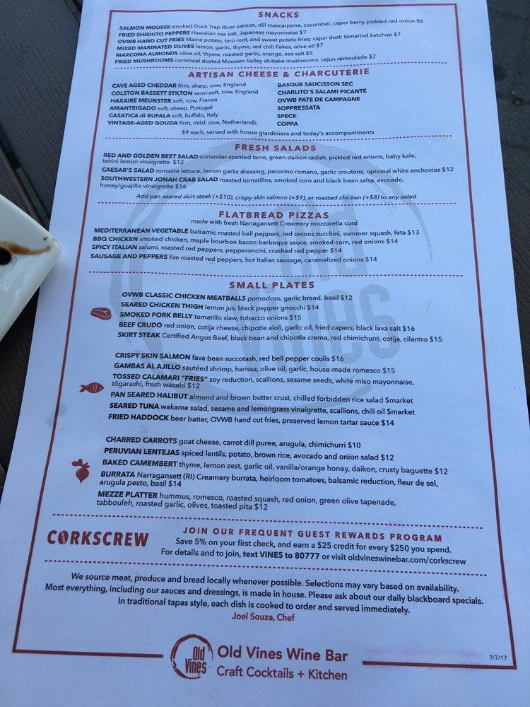 Menu at Old Vines Wine Bar, Kennebunk