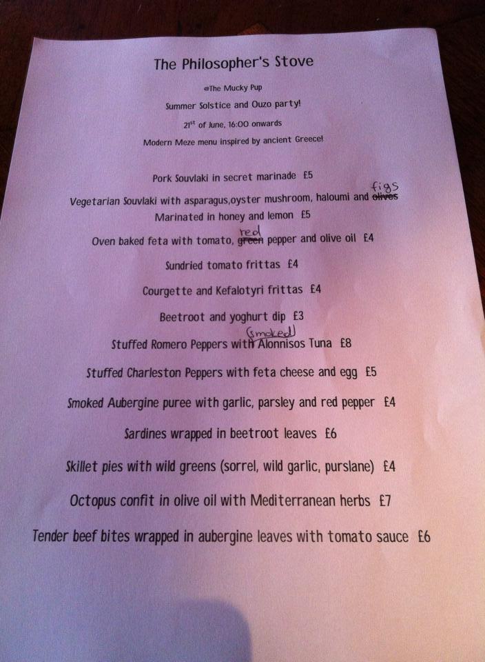 Menu at The Philosopher's Stove, London