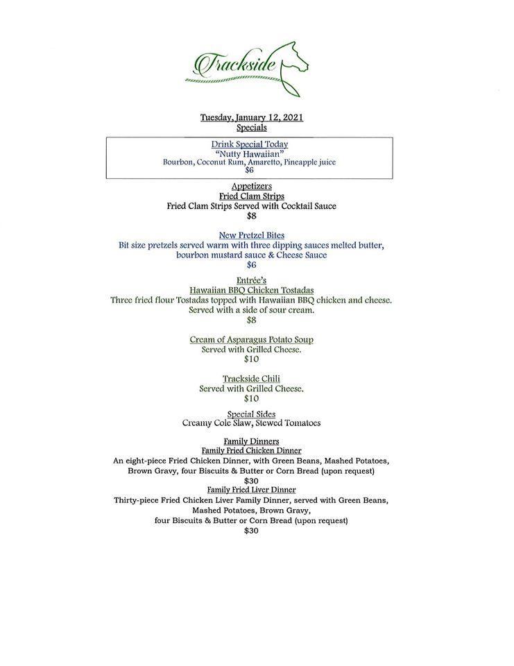 Menu at Trackside Restaurant & Bourbon Bar LLC (at the Paris Train