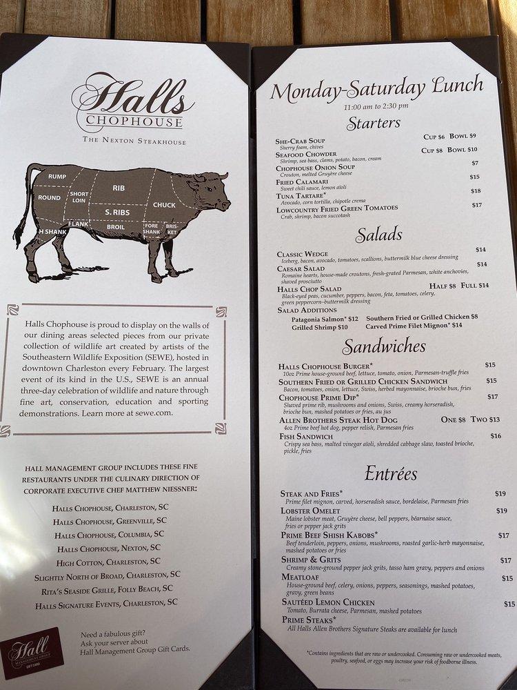 Menu At Halls Chophouse Nexton Summerville Pub And Bar Summerville