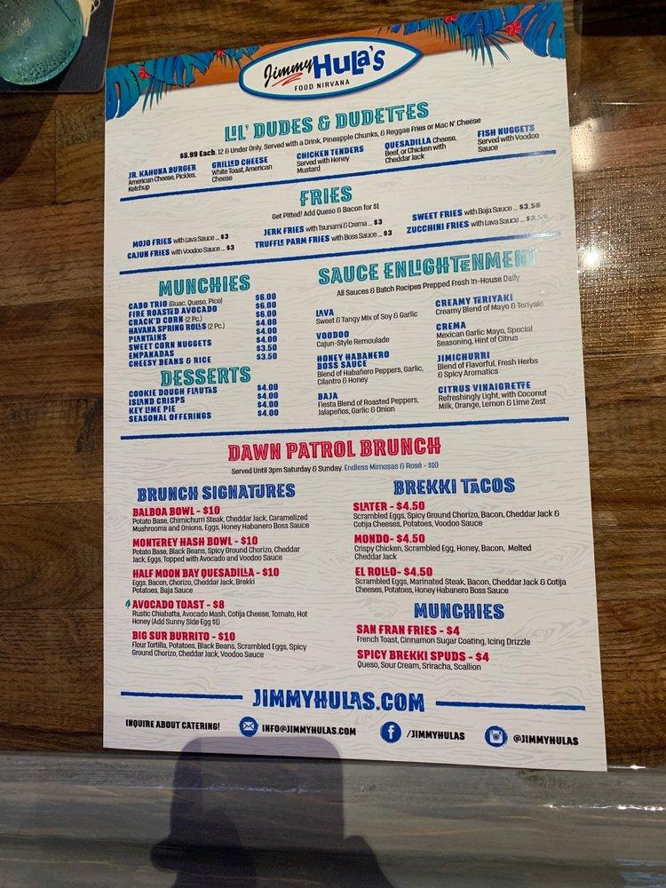 Menu at Jimmy Hula's Port Orange restaurant, Port Orange