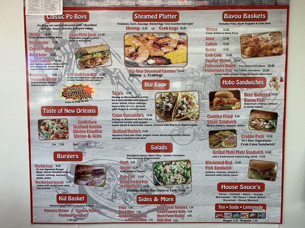 Menu at Clayton's Shrimp Shack restaurant, Valdosta