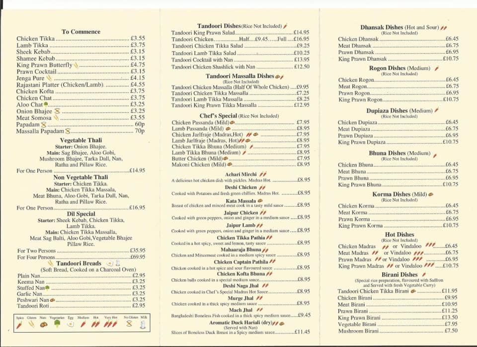 Menu at Dil Indian Cuisine restaurant, Usk