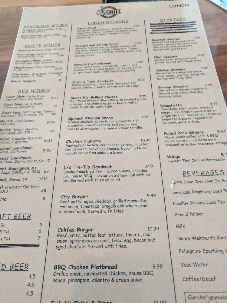 Menu at City Grill pub & bar, Covina