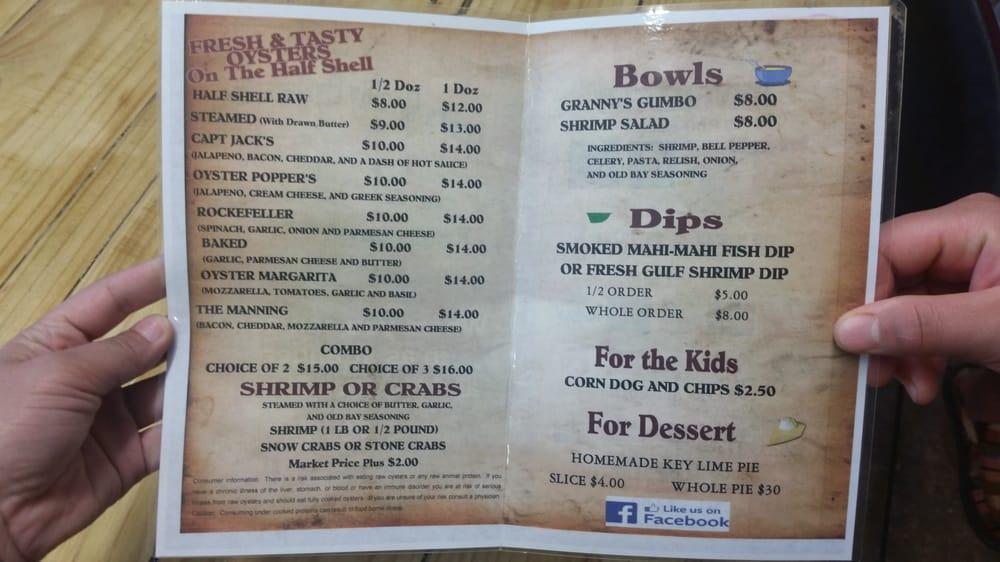 Menu at Lynn's Quality Oysters restaurant, Eastpoint