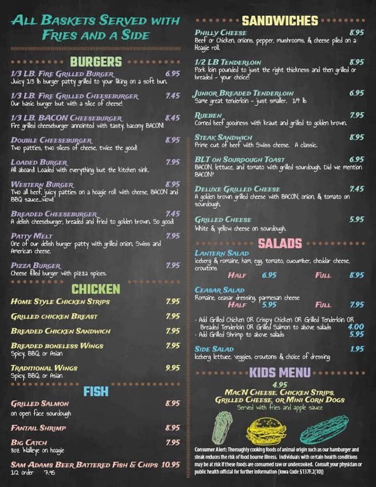 Menu at Copper Lantern restaurant, Sigourney