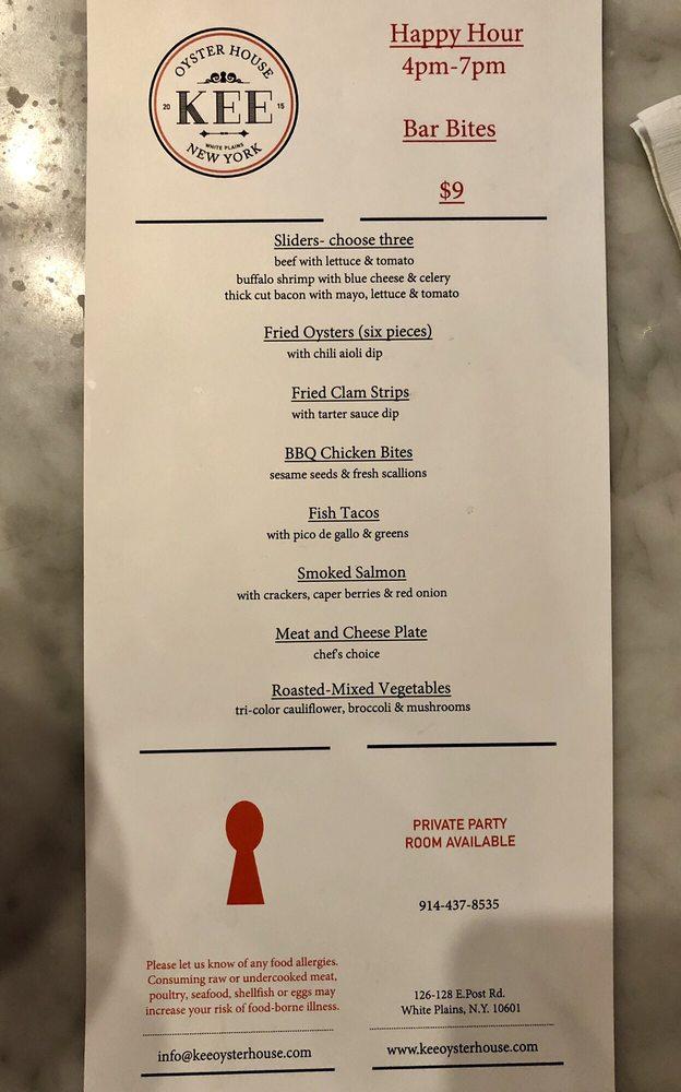 Menu at KEE Oyster House pub & bar, White Plains
