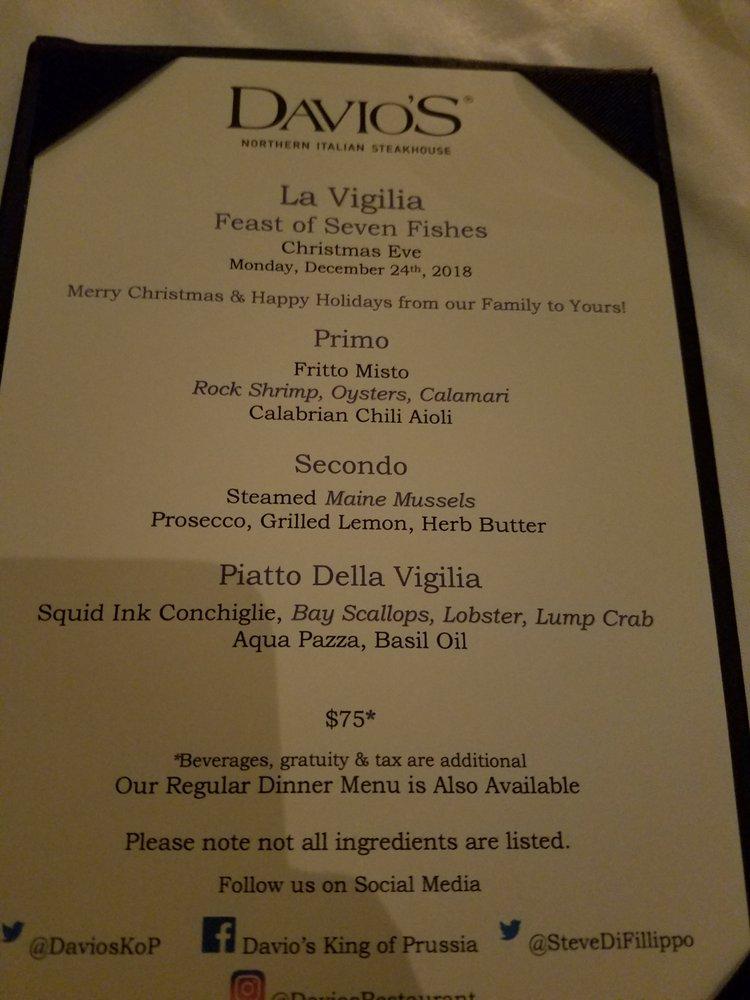 Menu at Davio's Northern Italian Steakhouse, King of Prussia