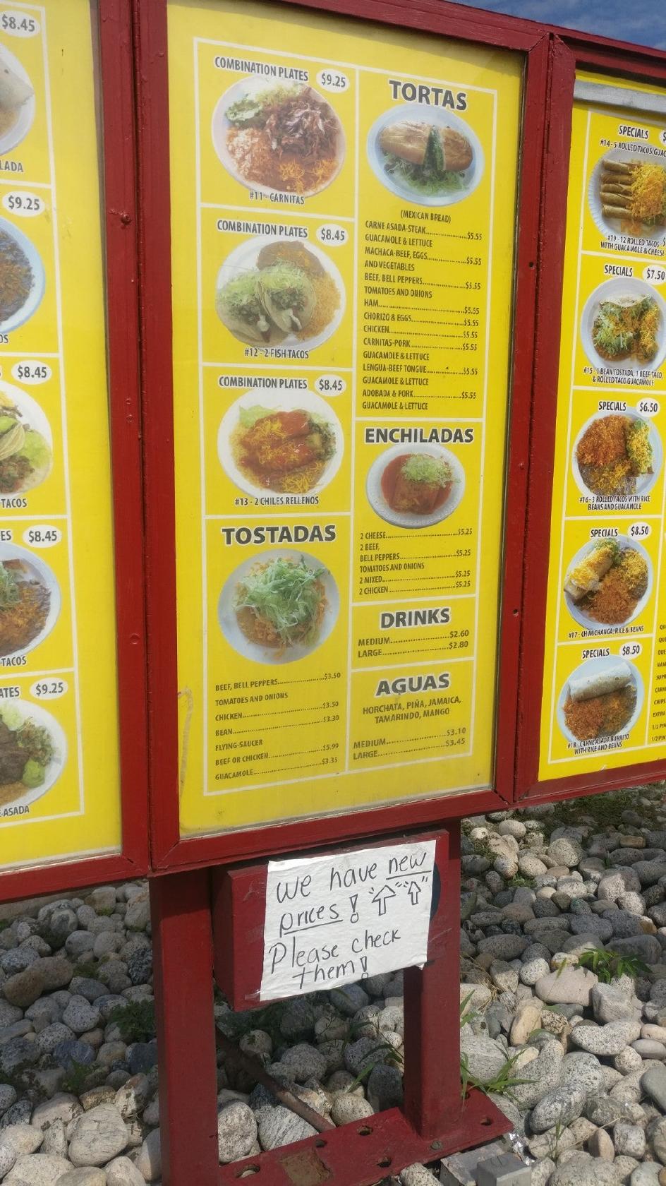 Menu at Tacos Rapidos restaurant, Denver, W Evans Ave