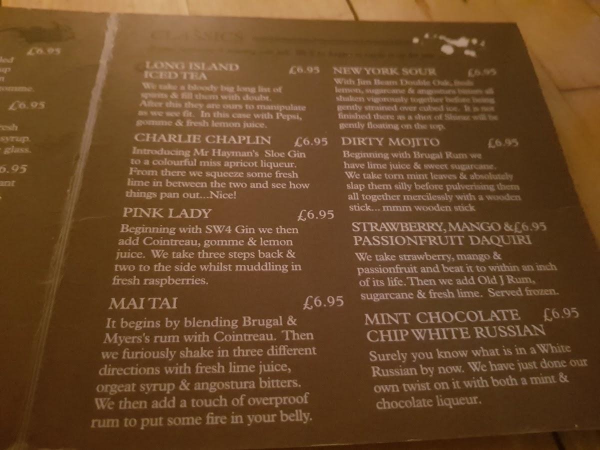 Menu at Bag o' Nails pub & bar, Glasgow