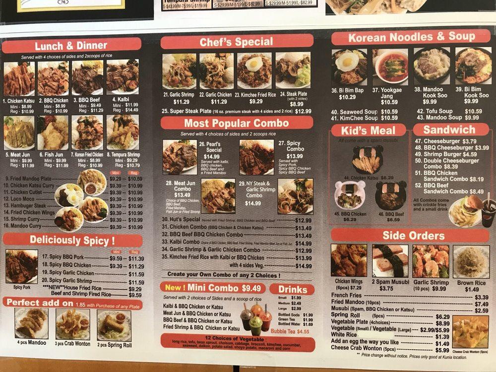 Menu at BBQ Hut, Waipahu