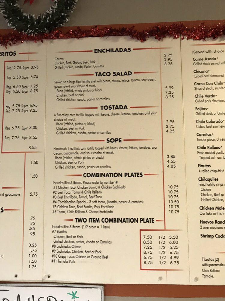 Menu at Cinco de Mayo restaurant, Martinez, Pacheco Blvd