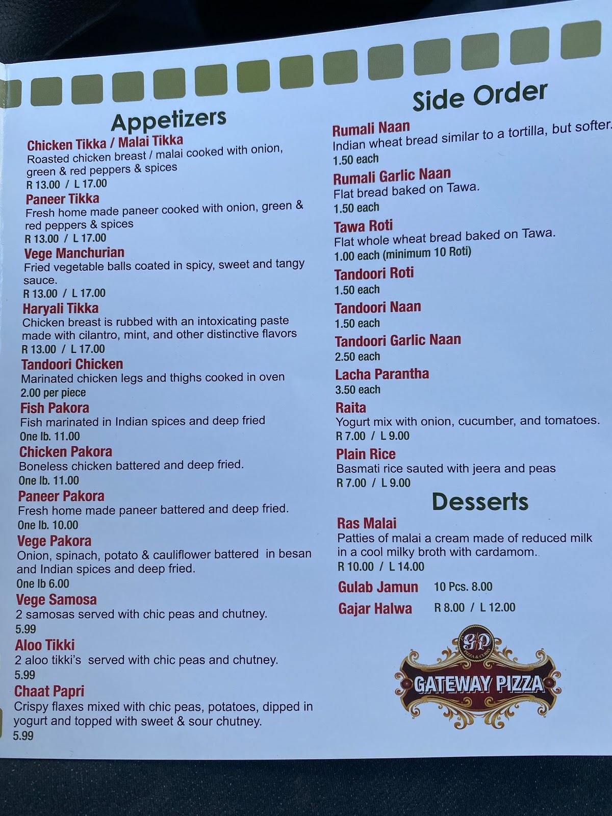 Menu at Gateway Pizza & Curry House pizzeria, Abbotsford