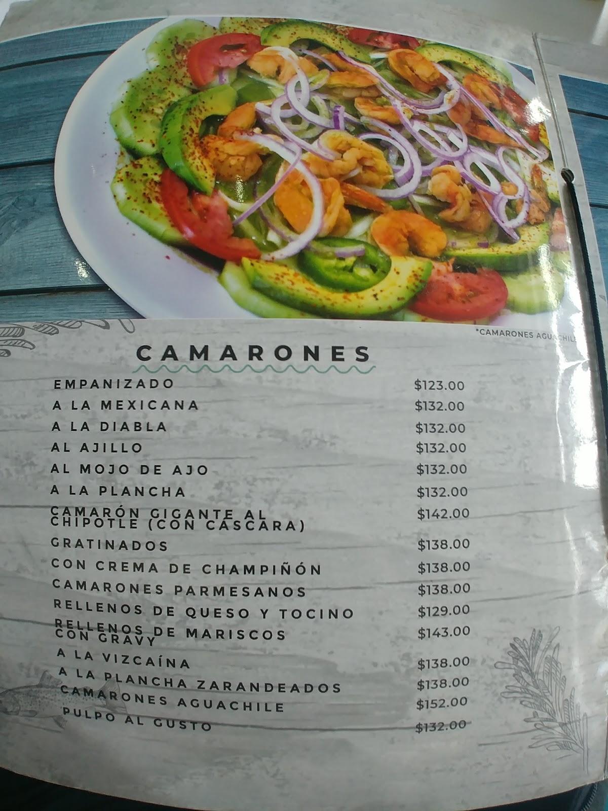 Menu at Mariscos El Calamar restaurant, Guadalupe