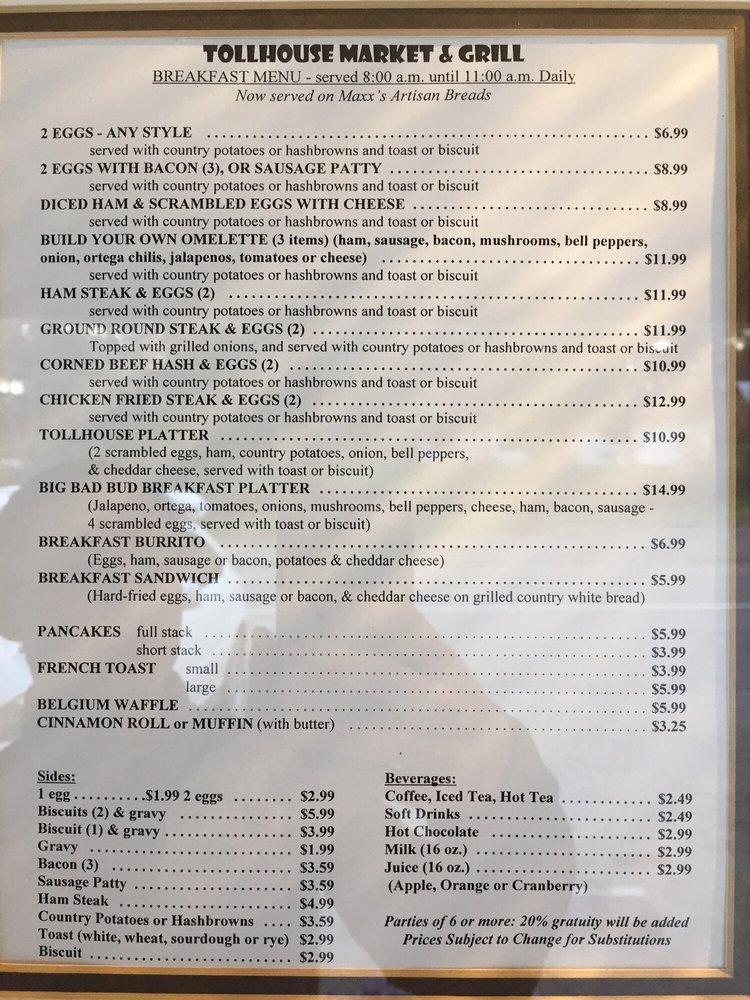 Menu at Tollhouse Market & Grill restaurant, Tollhouse