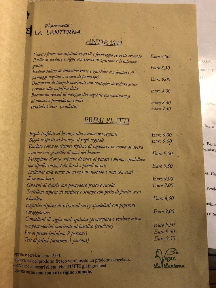 Menu at La lanterna restaurant, Verona, Piazzetta portichetti