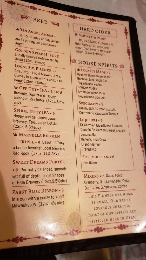 Menu at Tin Angel pub & bar, Salt Lake City, 131 S Main St