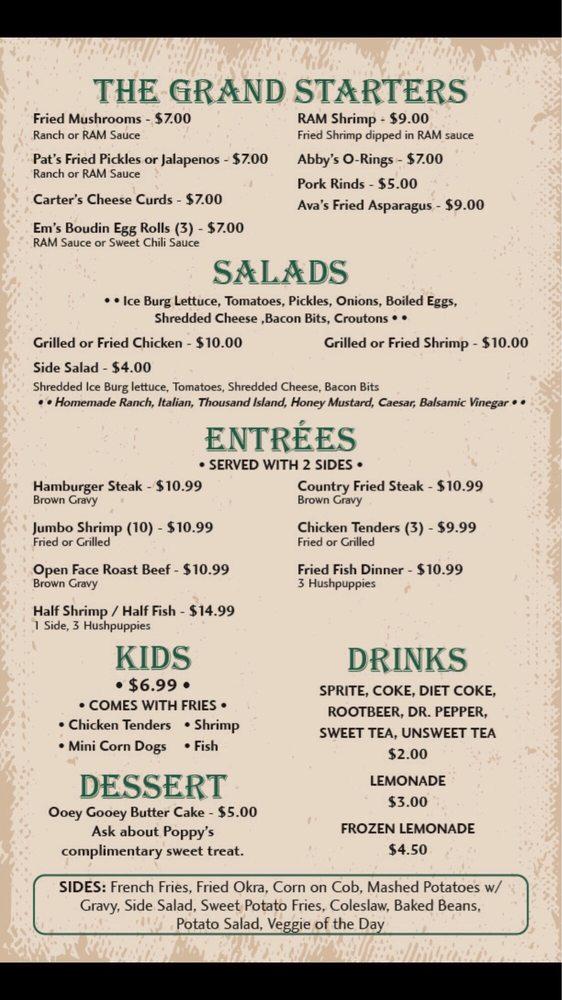 Menu at Poppy's Family Restaurant, Pascagoula