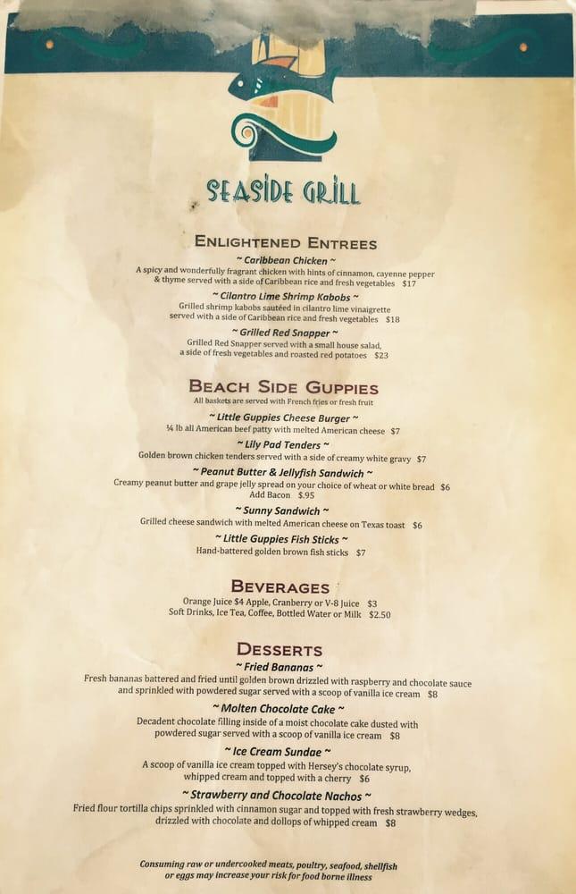 Menu At Seaside Grill Restaurant South Padre Island