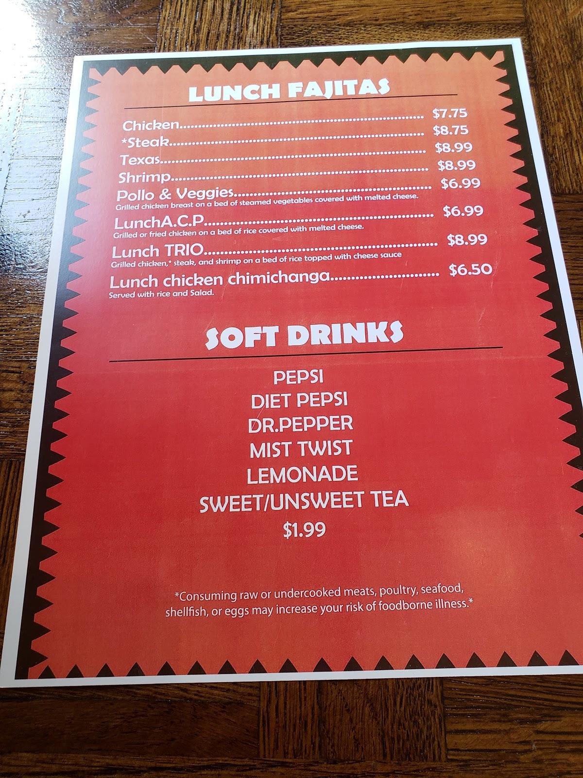 Menu at MamaRitas Mexican Restaurant & Bar, Camilla