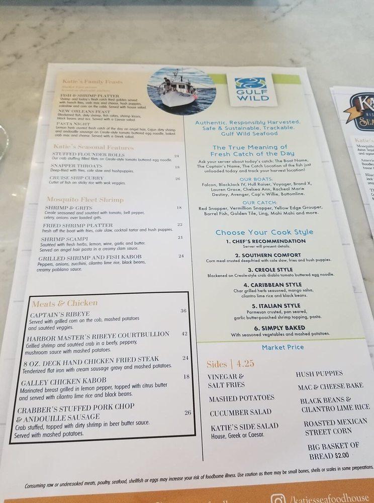 Menu at Katie's Seafood House restaurant, Galveston