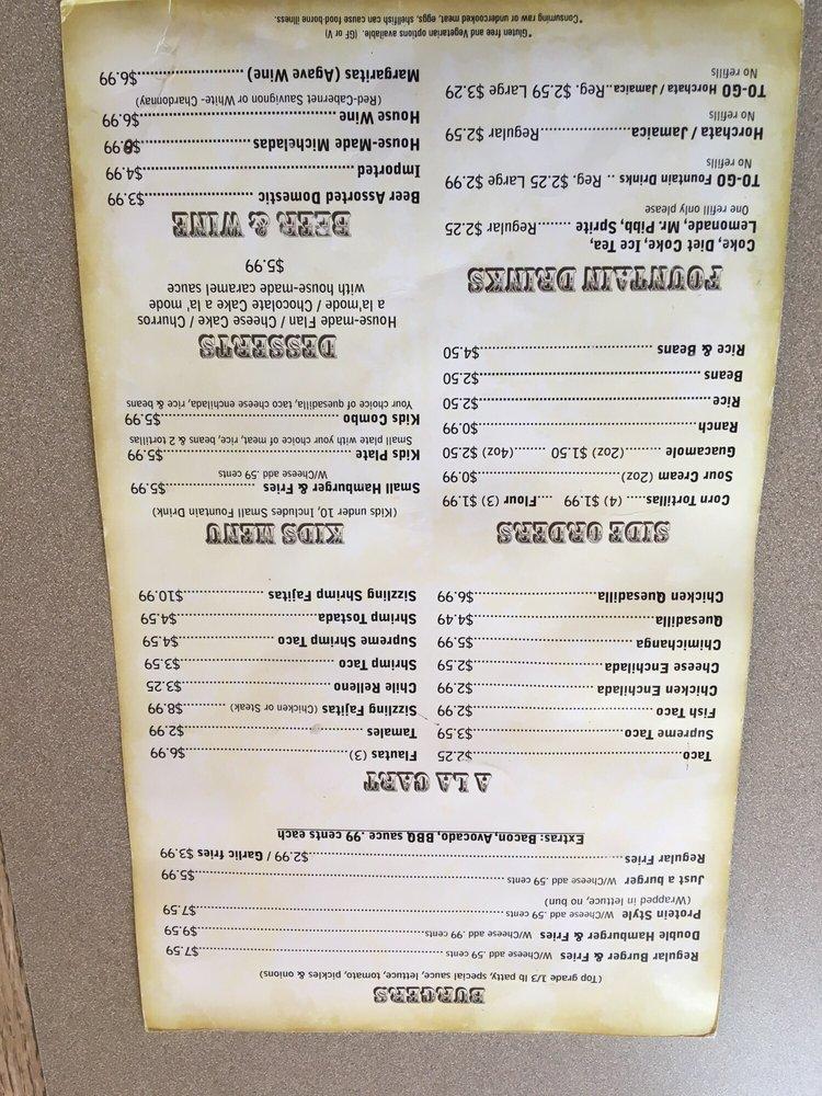 Menu at Las Maracas Mexican Restaurant, Knights Landing
