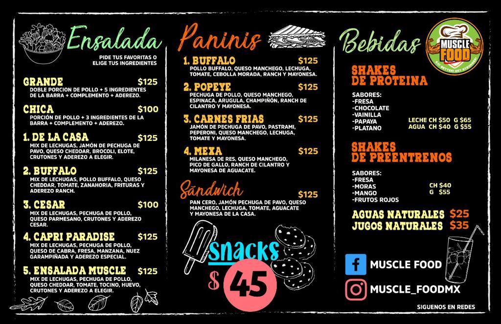 Menu at Muscle Food restaurant, Piedras Negras