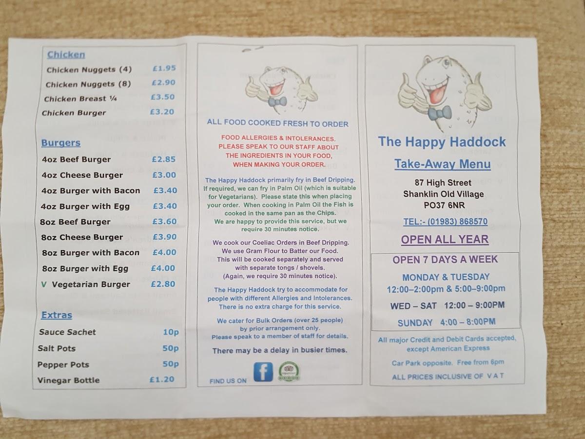 Menu at The Happy Haddock fast food, Shanklin