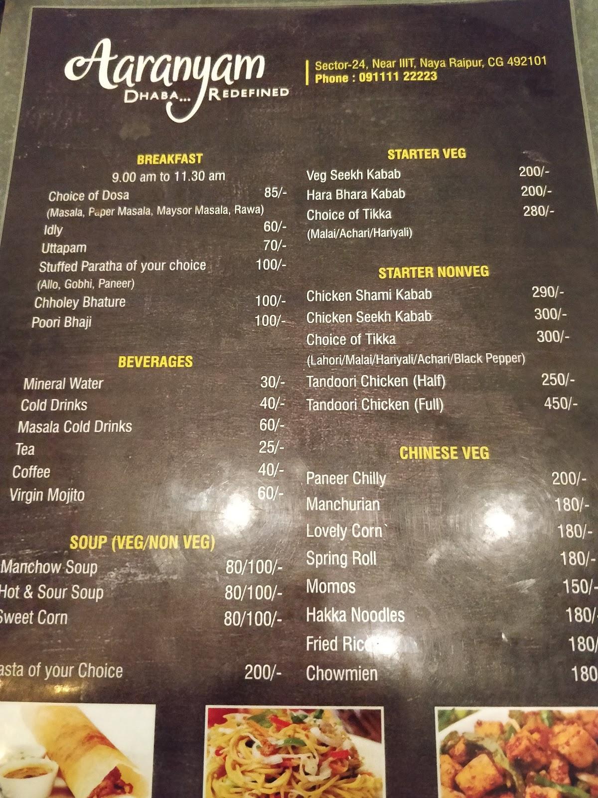 Menu at Aaranyam Restaurant & Cafe, Raipur
