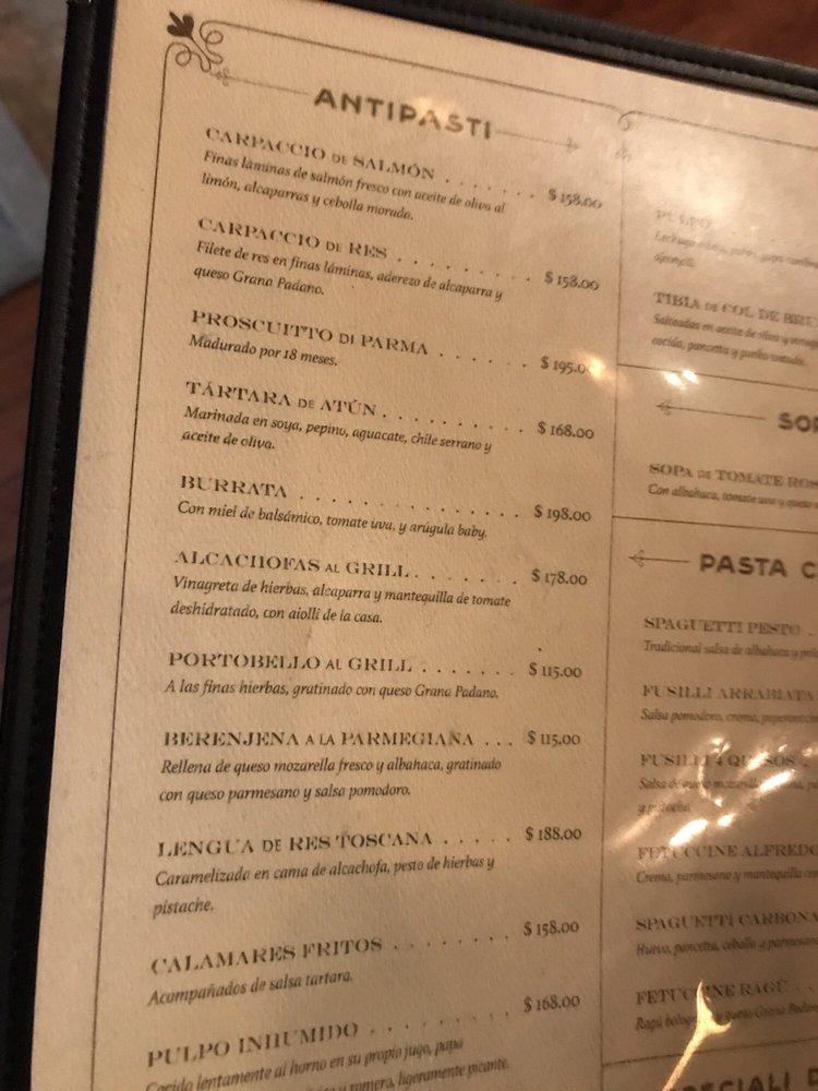 Menu at Il Duomo restaurant, Santiago de Querétaro