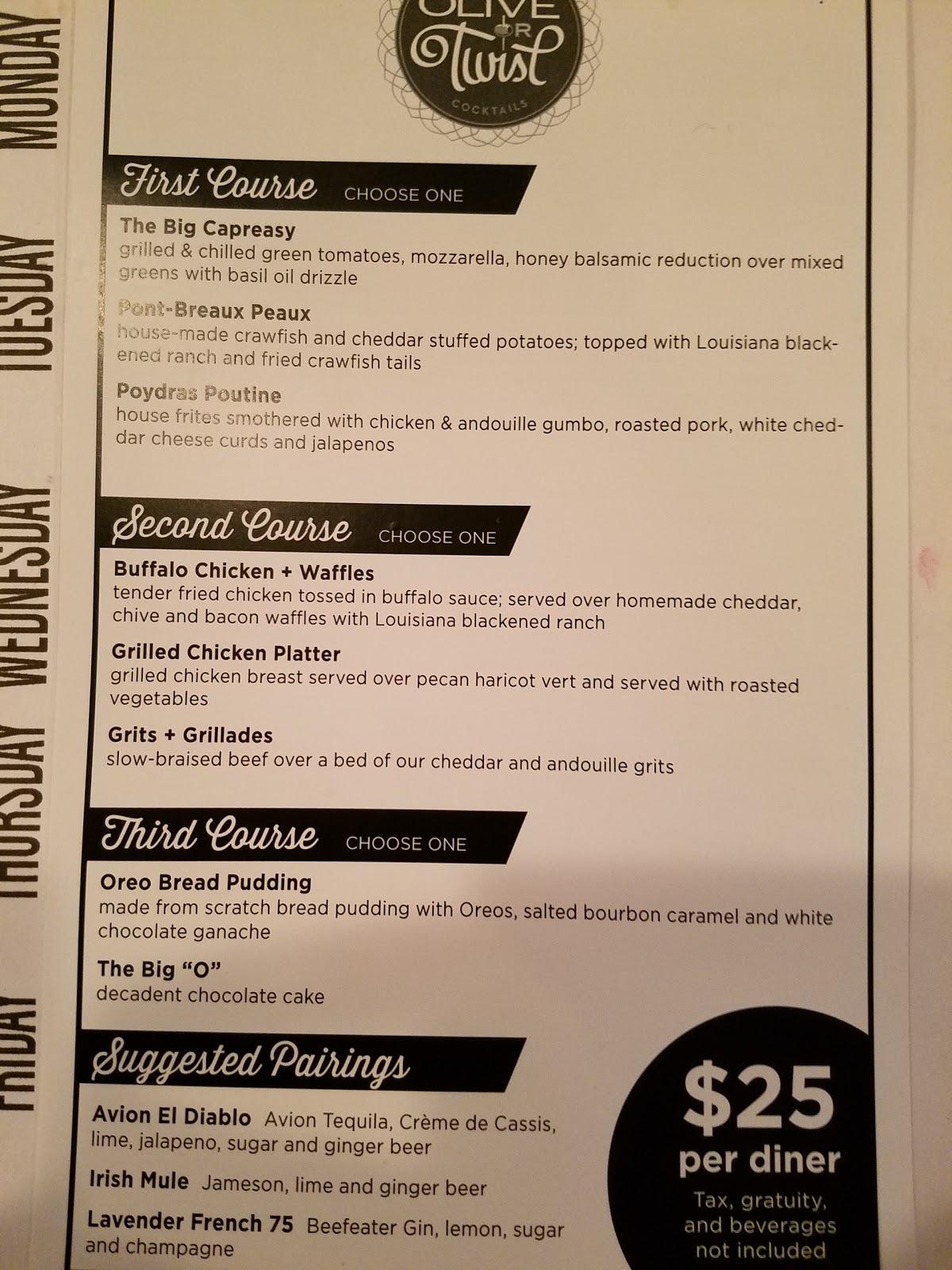 Menu at Olive or Twist pub & bar, Baton Rouge