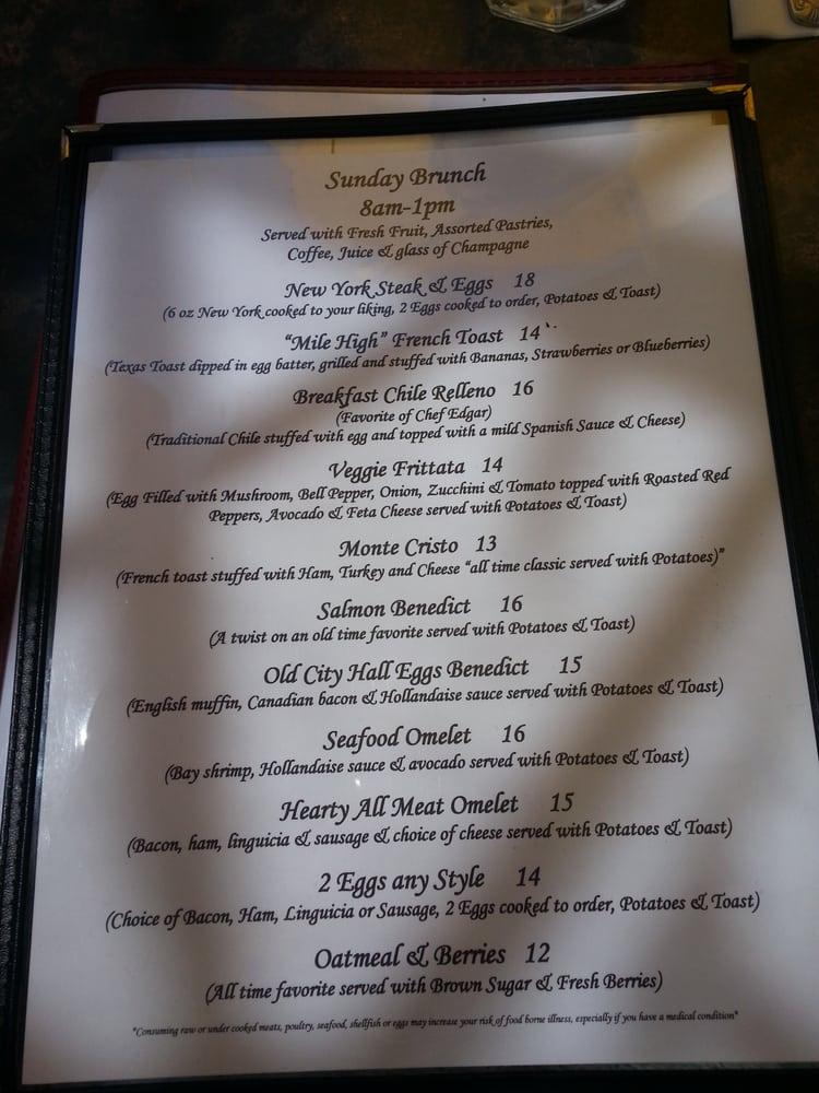 Menu at Old City Hall Restaurant, Gilroy