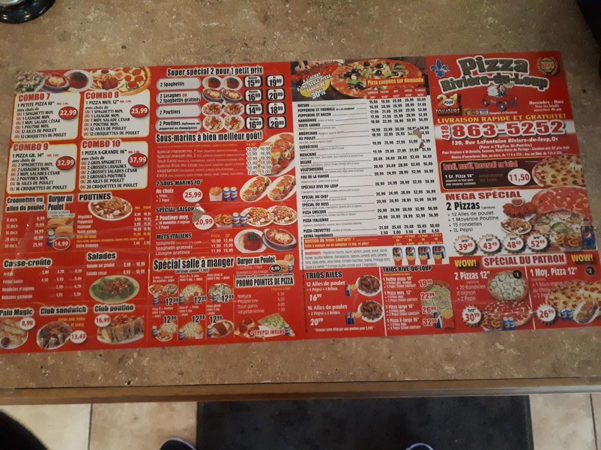 Menu at PIZZA RIVIÈRE DU LOUP restaurant, RivièreduLoup