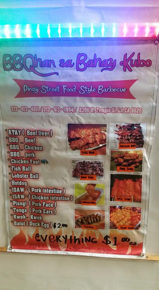 Menu at Kubo Restaurant, formerly BAHAY KUBO, Los Angeles