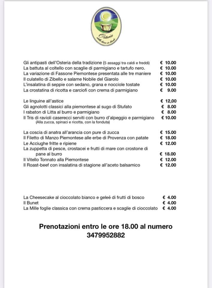 Menu da Osteria della Luna in Brodo ristorante, Alessandria