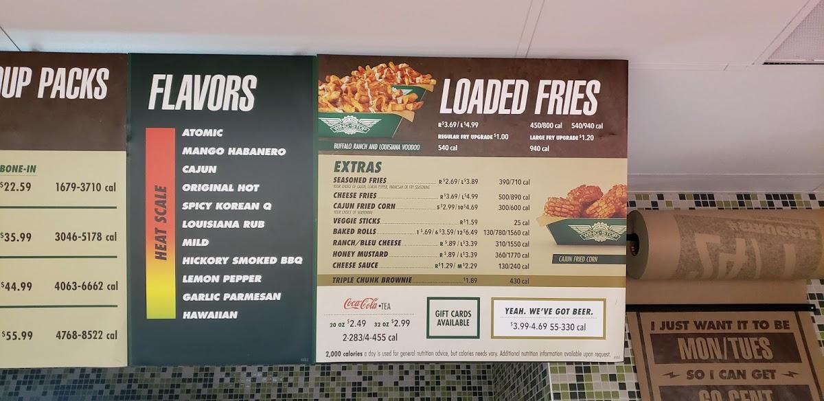 Menu at Wingstop restaurant, Edwards Air Force Base