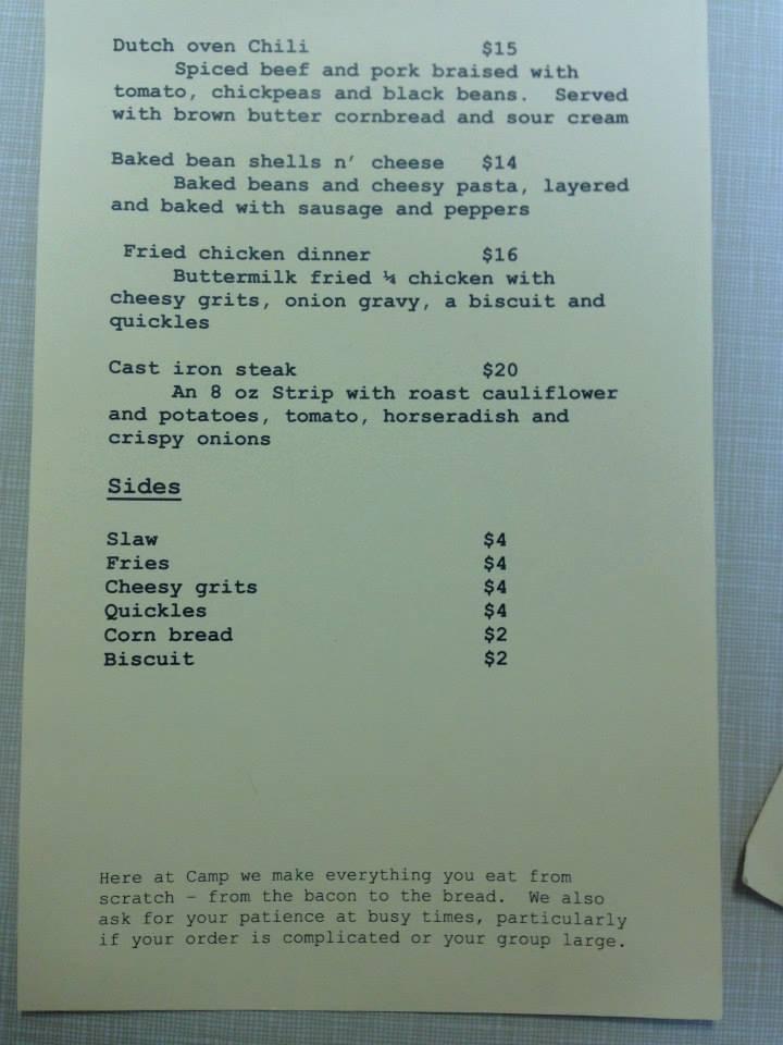 Menu at Camp Cookhouse cafe, Elkwater