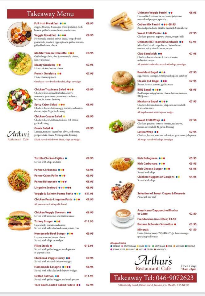 Menu at Arthur's Place cafe, Navan