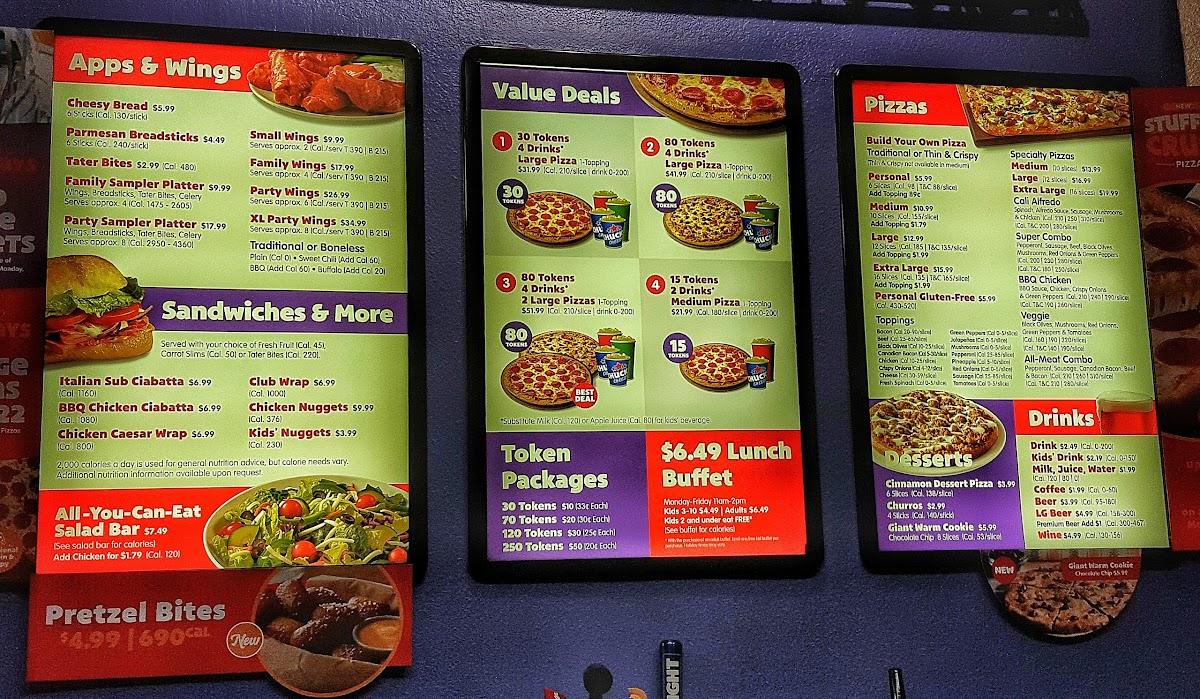 Carta de pizzería Chuck E. Cheese, Peoria