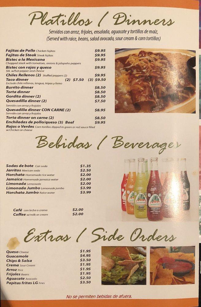Menu at Taqueria Los Alamos restaurant, Chicago, S Damen Ave