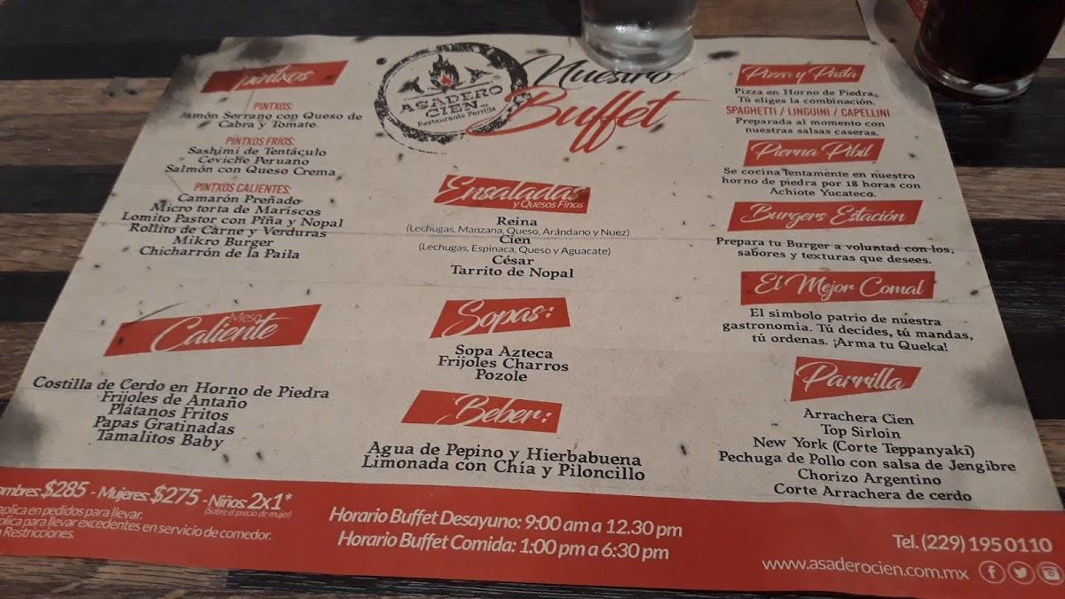 Menu at Asadero Cien restaurant, Veracruz, Av. Las Américas Col