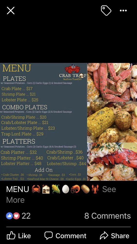 Menu at Crab Trap restaurant, Chattanooga, Brainerd Rd