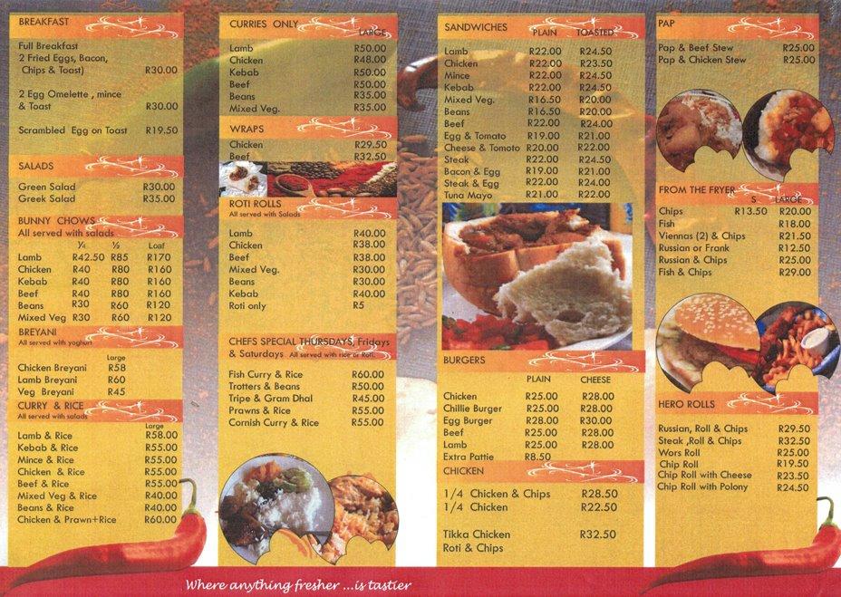 Menu at Red Chilli Indian Cafe & Take Away, Randburg, 613 Malibongwe drive