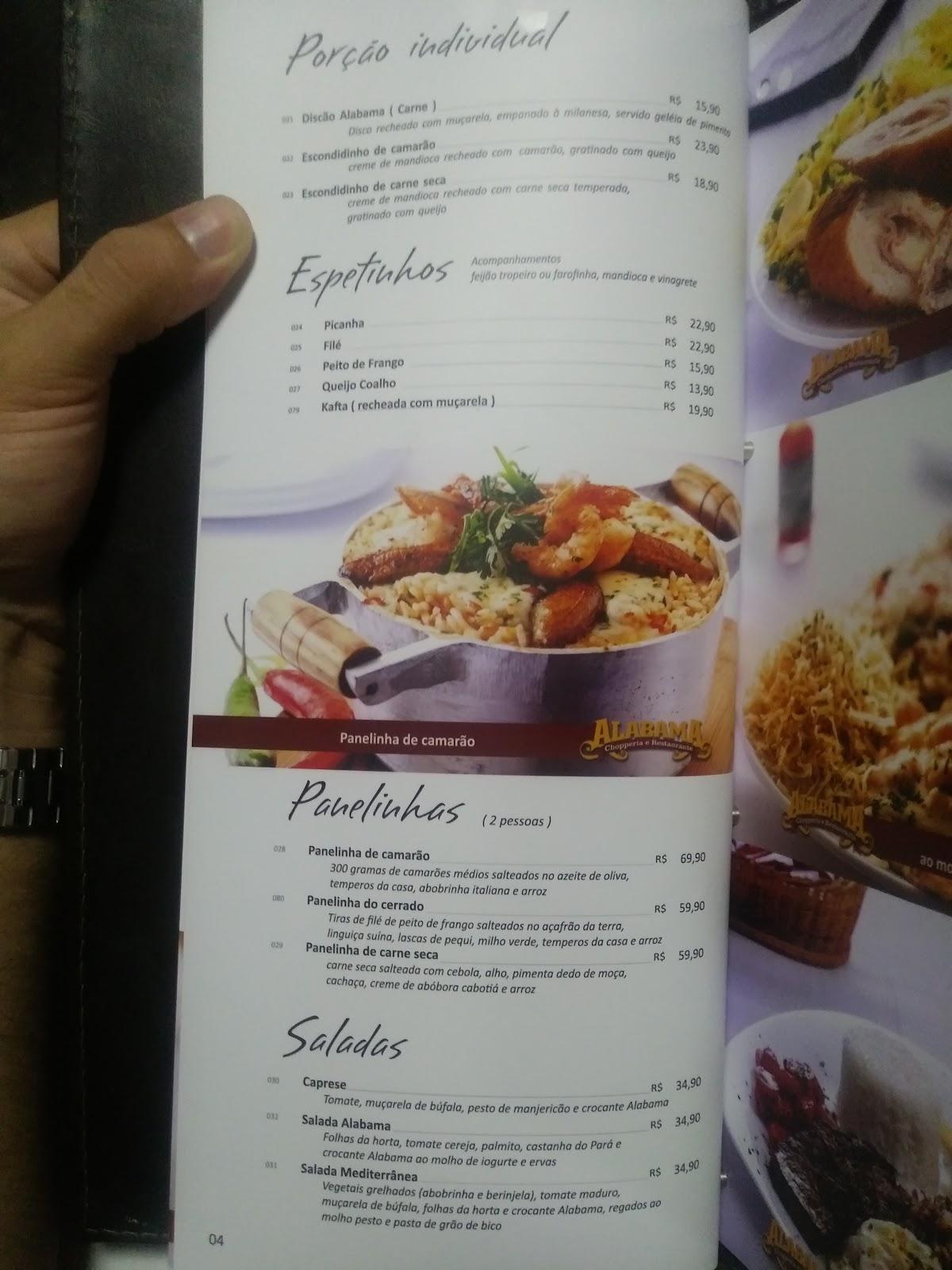 Alabama Chopperia e Restaurante cardápio