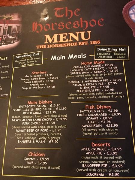 Menu At The Horseshoe Restaurant Gibraltar